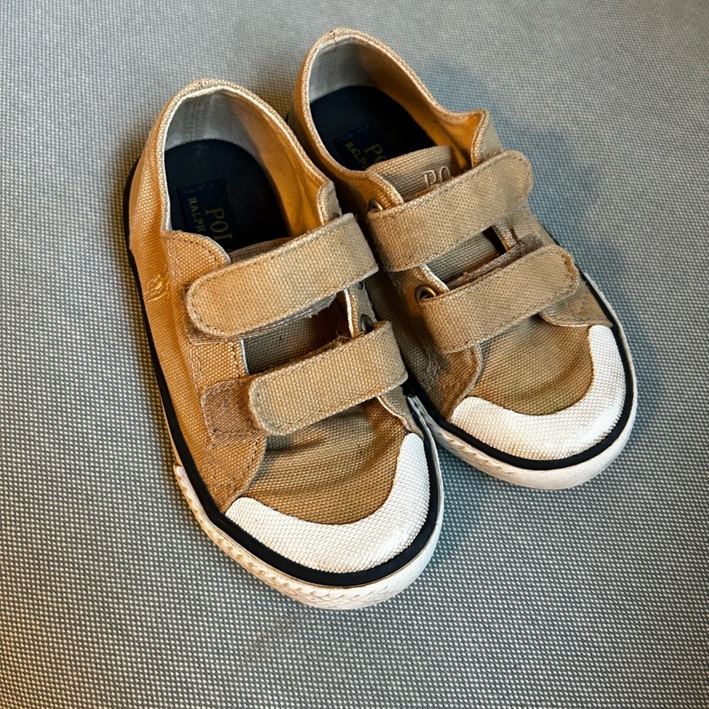 Polo Ralph Lauren Kids Size 8 Velcro Canvas Sneakers, Tan